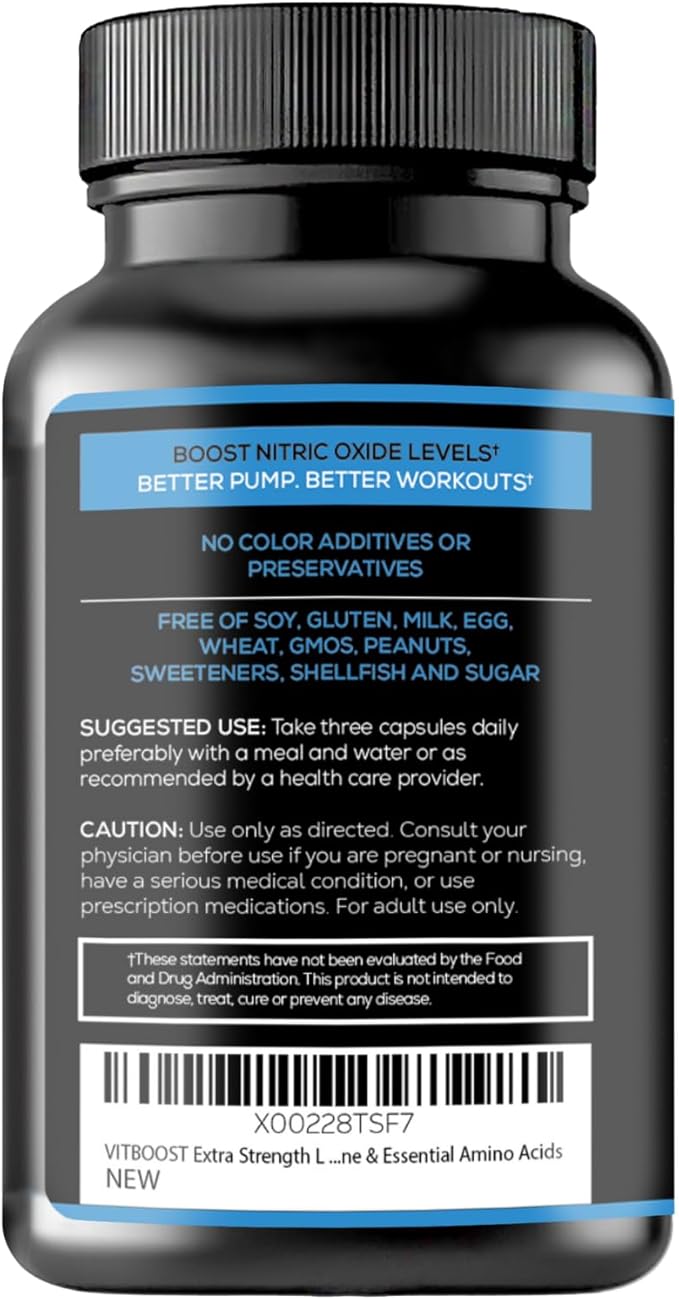 Extra Strength L Arginine Capsule 1500mg - Nitric Oxide Supplements for Stamina, Muscle, Vascularity & Energy - Powerful NO Booster with L-Arginine, L-Citrulline & Essential Amino Acids