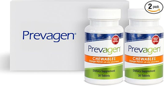 Prevagen Regular Strength 10mg, 30 Chewables |Orange-2 Pack| with Apoaequorin & Vitamin D with Attractive and Stackable Prevagen Storage Box