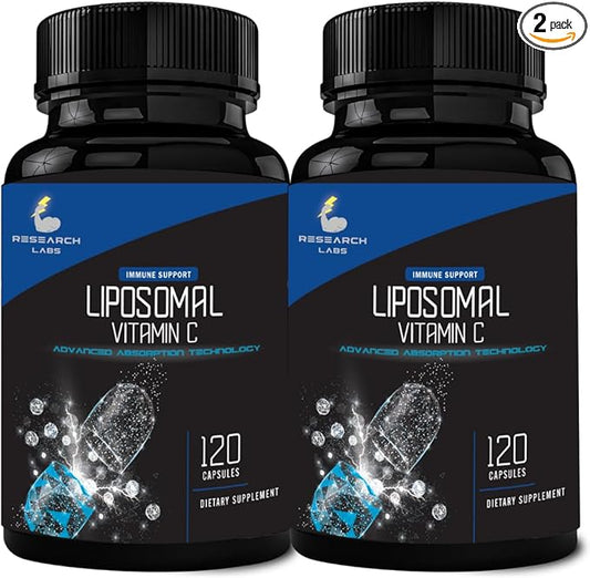 Research Labs Liposomal Vitamin C Supplement w/Enhanced Absorption LipoQuil-C™ | 2 Fer 1 ad 240 Capsules Total Immune Support Collagen Booster | High Dose Fat Soluble Vita C 1000mg Buffered | Non GMO