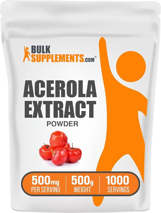 BulkSupplements.com Acerola Cherry Extract Powder - Natural Vitamin C Supplement, Acerola Cherry Powder - Vegan & Gluten Free, 500mg per Serving, 500g (1.1 lbs) (Pack of 1)