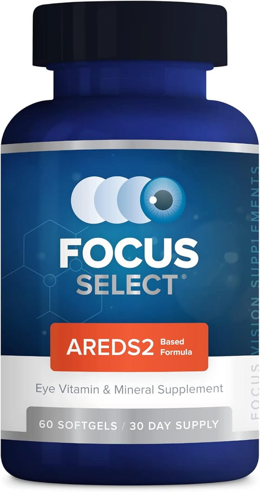 Focus Select AREDS2 Based Eye Vitamin-Mineral Supplement - AREDS2 Based Supplement for Eyes (60 ct. 30 Day Supply) - AREDS2 Based Low Zinc Formula - Eye Vision Supplement and Vitamin
