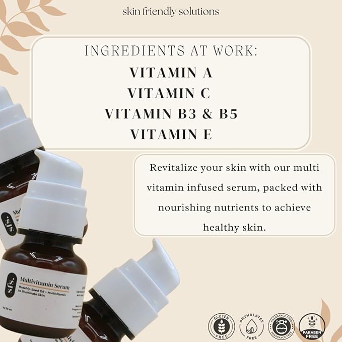 Multivitamin Serum Formulated with Vitamins A, C, B3, B5, and E | Face Serum for Glowing Skin | Facial Serum for Dark Spot Treatment | Suitable for Sensitive Skin | Facial Serum Anti Aging Vitamin C