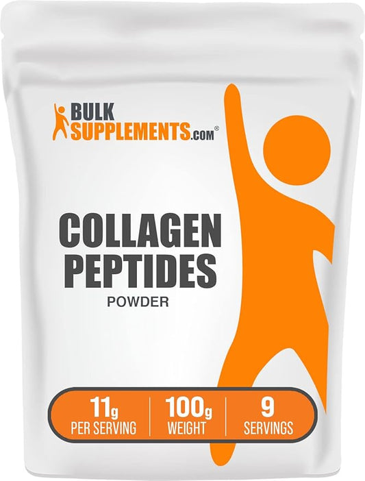 BulkSupplements.com Collagen Peptides Powder - Collagen Supplement, Bovine Collagen Powder - Powdered Collagen, Hydrolyzed & Gluten Free, 11g per Serving, 100g (3.5 oz) (Pack of 1)