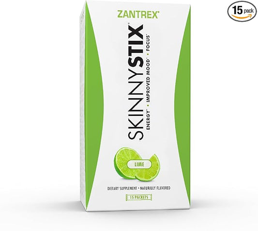 Zantrex SkinnyStix Energy Powder – GLP-1 Support, Boost Mood – 10 Calories – Yerba Mate, Coffee Bean – 15 Stix, Lime