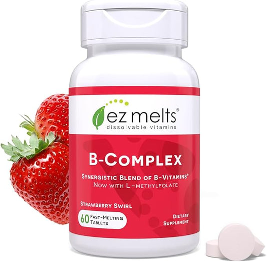 EZ Melts Dissolvable Vitamin B-Complex Tablet with Methyl B12 & Methyl Folate, Sugar-Free, 2-Month Supply