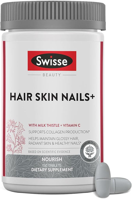 Swisse Biotin Hair Skin and Nails Collagen Supplement for Women & Men | Milk Thistle, Biotin, Vitamin C, Zinc & Iron | Supports Hair Growth & Collagen Production | Collagen Supplement | 150 Tablets