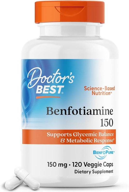 Doctor's Best Benfotiamine, Supports Glycemic Balance & Metabolic Response, Non-GMO, Vegan, Gluten Free, Soy Free, 150 mg, 120 Veggie Caps