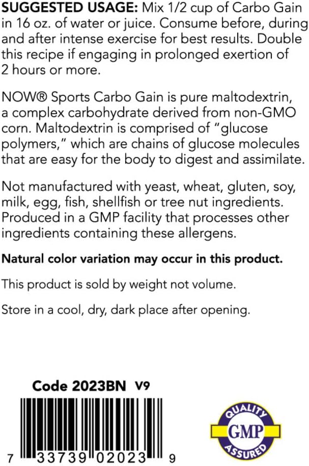 NOW Foods Sports Nutrition, Carbo Gain Powder (Maltodextrin), Rapid Absorption, Energy Production, 8-Pound