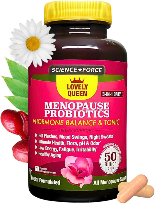 Lovely Menopause Supplement for Women - Hormone Balance, Hot Flashes, Mood Swings, Night Sweats & Vaginal Health, Dryness Relief - Black Cohosh, Dong Quai, Ashwagandha & Probiotics, 60 ct
