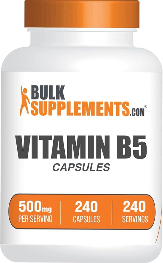 ﻿BulkSupplements.com Vitamin B5 Capsules - as Pantothenic Acid, B Vitamin Supplement, Pantothenic Acid 500 mg - Gluten Free, 1 Capsule per Serving, 240 Capsules (Pack of 1)