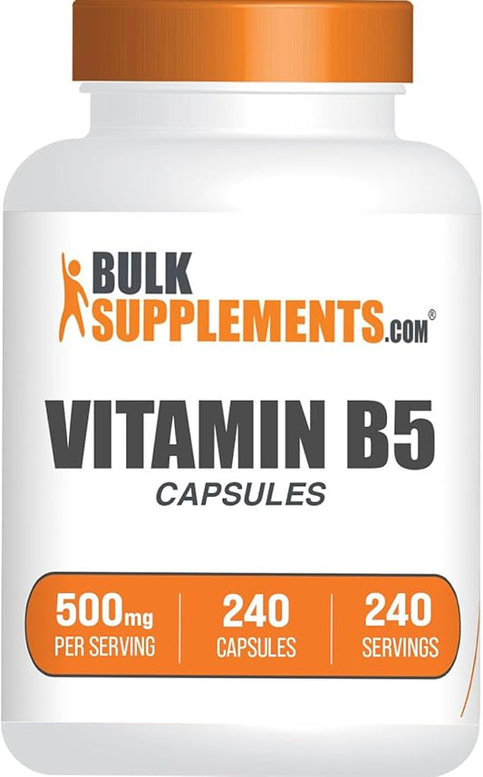 ﻿BulkSupplements.com Vitamin B5 Capsules - as Pantothenic Acid, B Vitamin Supplement, Pantothenic Acid 500 mg - Gluten Free, 1 Capsule per Serving, 240 Capsules (Pack of 1)
