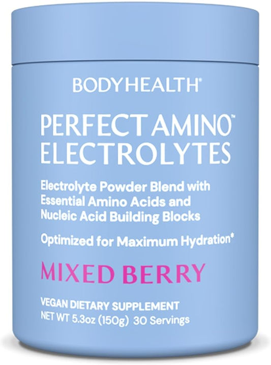 BodyHealth PerfectAmino Electrolytes Powder, Hydration Powder, Sugar Free Electrolyte Drink Mix, Keto Electrolytes Powder, Non GMO, Mixed Berry Flavor (30 Servings)
