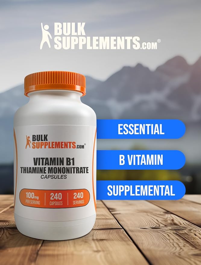 BulkSupplements.com Thiamine Mononitrate Capsules - as Vitamin B1, Thiamine B1 Supplement, Thiamine 100mg - Gluten Free, 1 Capsule per Serving, 240 Capsules (Pack of 1)