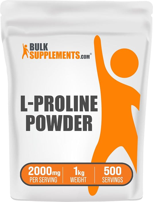 BulkSupplements.com L-Proline Powder - Amino Acid Supplement, Proline Supplements - Unflavored & Gluten Free, 2000mg per Serving, 500 Servings, 1kg (2.2 lbs) (Pack of 1)