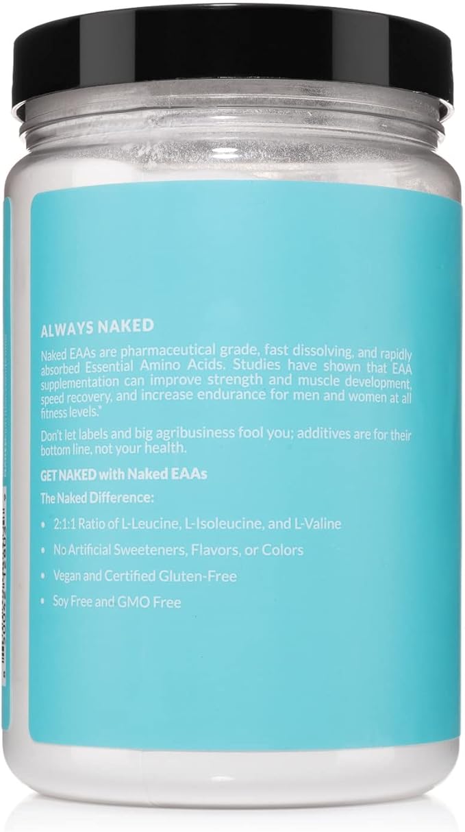 Naked Eaas Amino Acids Powder - 50 Servings - Vegan Unflavored Essential Amino Acids 500 Grams - Instantized All Natural Eaa Powder Supplement