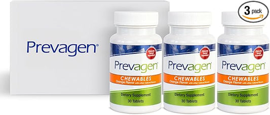 Prevagen Regular Strength 10mg, 30 Chewables |Orange-3 Pack| with Apoaequorin & Vitamin D with Attractive and Stackable Prevagen Storage Box