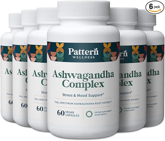 Pattern Wellness Ashwagandha Complex for Men & Women - KSM-66 & Black Pepper Extract - Whole Body & Heart Health - Supports Stress & Mood - Non-GMO - 360 Vegan Capsules