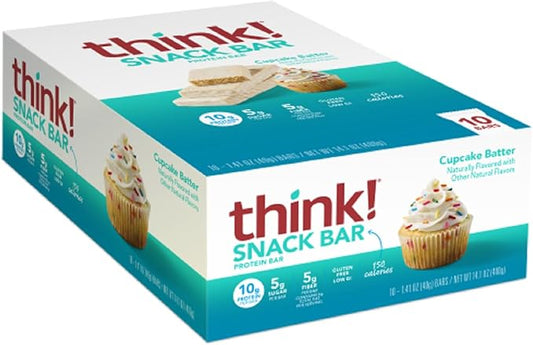 think! Protein Bars with Chicory Root for Fiber, Cupcake Batter, 1.4 Oz, 10 Ct
