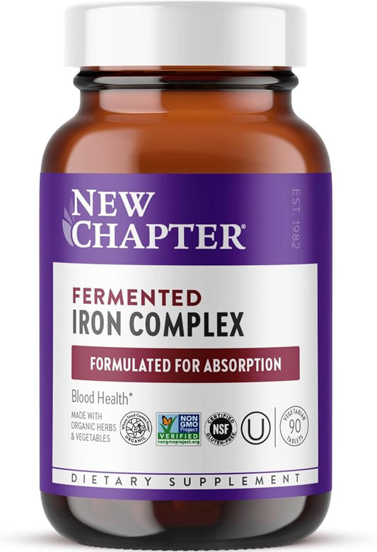 New Chapter Iron Supplement, Whole-Food Fermented Iron Complex Made with Organic Vegetables & Herbs + One Daily Non-Constipating Dose- 90ct, 3 Month Supply