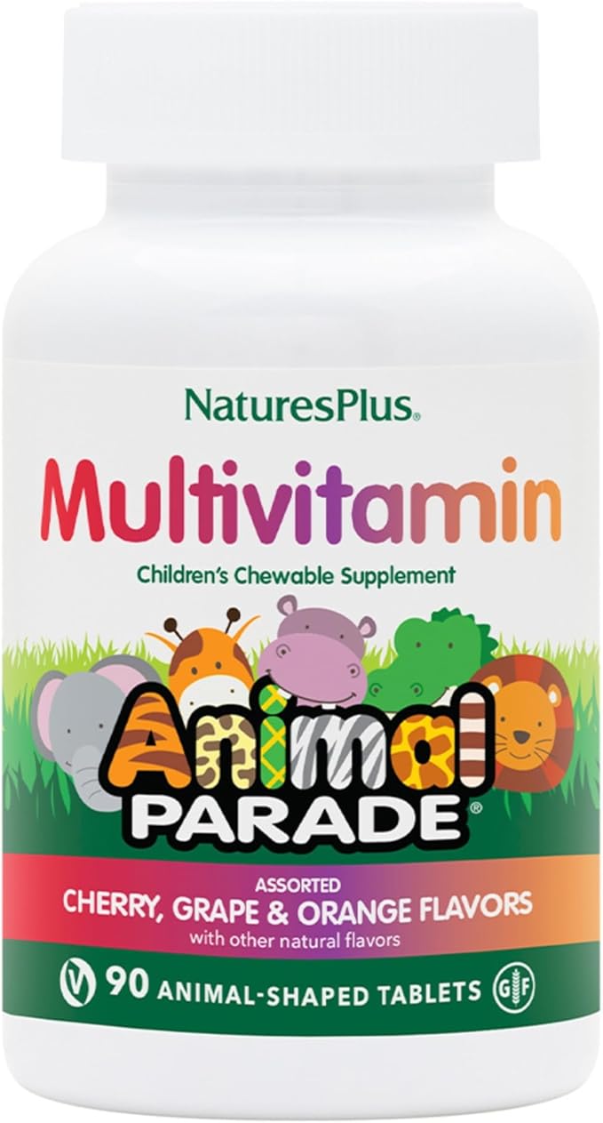 NaturesPlus Animal Parade Children's Chewable Multivitamin - 90 Animal-Shaped Tablets - Natural Assorted Flavors - Vegan, Gluten Free - 45 Servings
