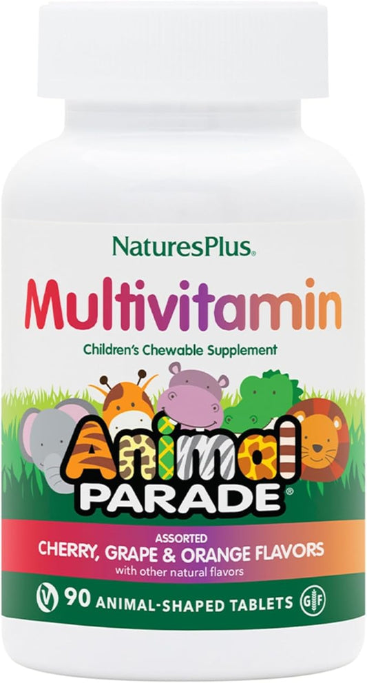 NaturesPlus Animal Parade Children's Chewable Multivitamin - 90 Animal-Shaped Tablets - Natural Assorted Flavors - Vegan, Gluten Free - 45 Servings
