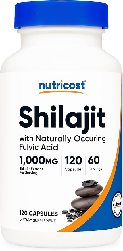 Nutricost Shilajit Capsules (1,000 mg Shilajit Per Serving), 120 Capsules | Shilajit Extract with Naturally Occuring Fulvic Acid - 60 Servings, Gluten Free, Non-GMO, Vegan Friendly Dietary Supplement
