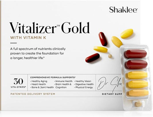 Shaklee - Vitalizer™ Gold: Advanced Nutrition for Adults Over 50 - Vitamins, Minerals, Phytonutrients, Omega-3s, Probiotics & More - Feel Healthier Every Day - 30 Vita-Strips®