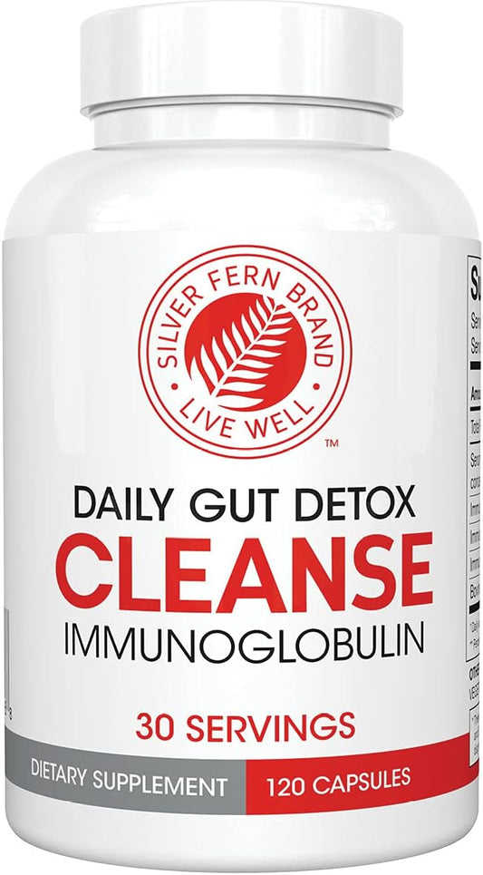 Silver Fern Cleanse - Daily Gut Detox - 1 Bottle - 120 Capsules - 30 Day Supply - Immunoglobulin G, A & M -(IgG, IGA, IgM) - Postbiotic