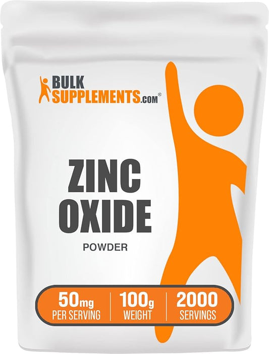 BulkSupplements.com Zinc Oxide Powder - Zinc 40mg, Zinc Oxide Supplement, Zinc Powder for Immune Support - Gluten Free, 50mg per Serving, 100g (3.5 oz) (Pack of 1)