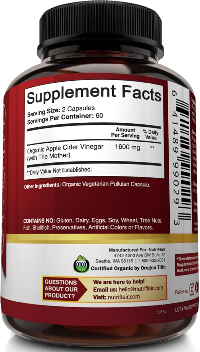 Apple Cider Vinegar Capsules with The Mother - 120 Vegan ACV Pills - Best Supplement for Healthy Weight Loss, Diet, Keto, Digestion, Detox, Immune - Powerful Cleanser & Appetite Suppressant Non-GMO