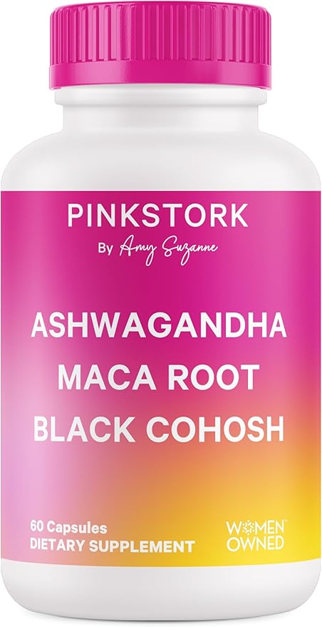 Pink Stork Ashwagandha, Maca Root, and Black Cohosh - Hormone Balance for Women - 9 Clinically-Studied Herbs for Perimenopause and Menopause - Hot Flashes, Mood Swings, Energy, 60 Capsules