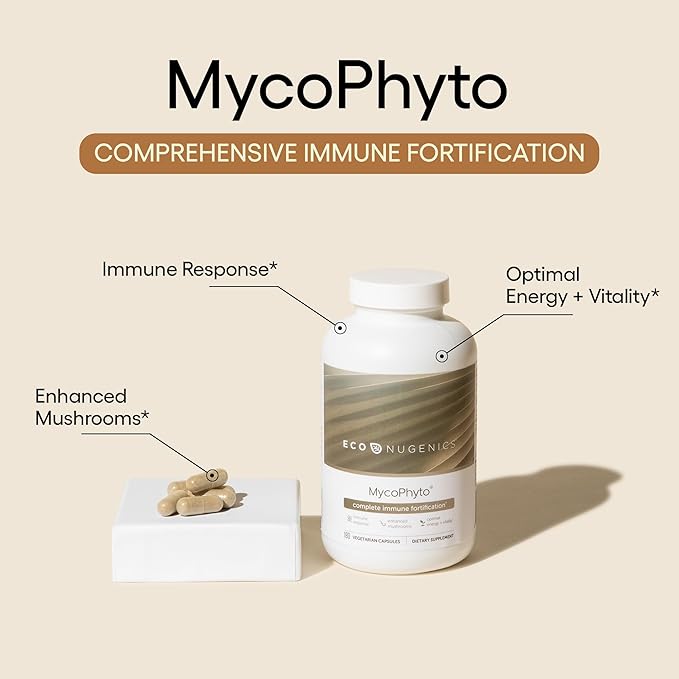 EcoNugenics MycoPhyto Complex: Mushroom Supplement for Intensive Immune Support – 60 Capsules – Includes Turkey Tail, Reishi, Cordyceps, Maitake & More – Energy, Gut Health & Nootropic Brain Support