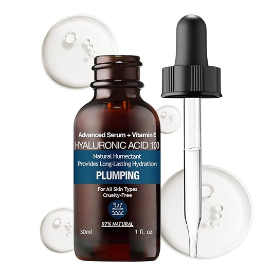 MADE IN USA NATUAL100 HYALURONIC ACID Facial Serum for Plumping Anti Aging Hydrating Glowing Skin with Vitamin E Pairs Well with Vitamin C Face Serum & Hylunaric Acid Moisturizer PURIFECT 30ml 1fl/oz