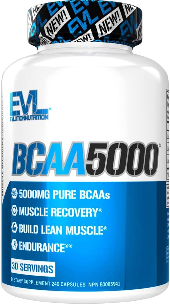 BCAAs Amino Acids Supplement for Men - EVL 2:1:1 5g BCAA Capsules for Post Workout Recovery and Lean Muscle Builder for Men - BCAA5000 Branched Chain Amino Acids Nutritional Supplement - 30 Servings