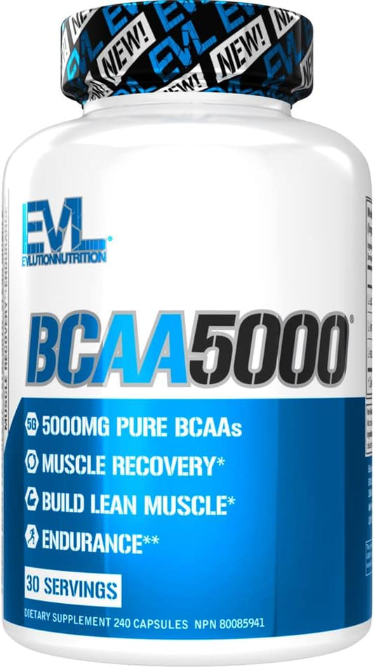 BCAAs Amino Acids Supplement for Men - EVL 2:1:1 5g BCAA Capsules for Post Workout Recovery and Lean Muscle Builder for Men - BCAA5000 Branched Chain Amino Acids Nutritional Supplement - 30 Servings