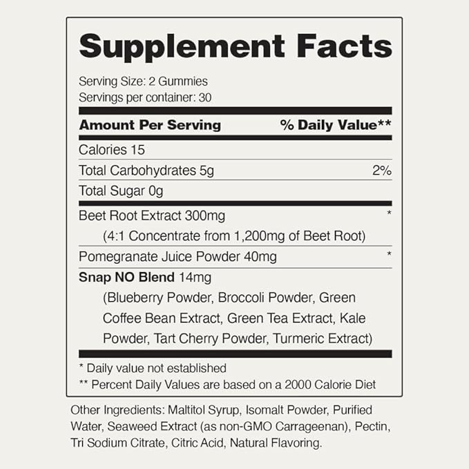 Snap Supplements Nitric Oxide Beet Root Gummies - Support Healthy Blood Circulation, 60 Gummies