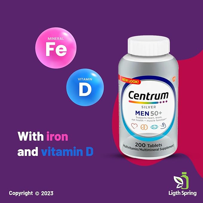 Multivitamin for Men 50+, Centrum Silver with Vitamin D3, B-Vitamins & Zinc, 200 Tablets for Memory Support, with Exclusive A to Z - Better Ligth&Spring Guide