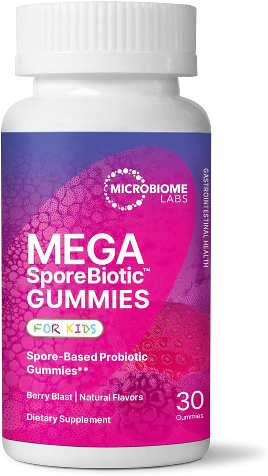 Microbiome Labs MegaSporeBiotic Kids Probiotic - Spore Based Gummy Probiotics for Kids - Supports Gut Health & Immunity with Bacillus Probiotic Blend - Berry Flavored (30 Gummies)