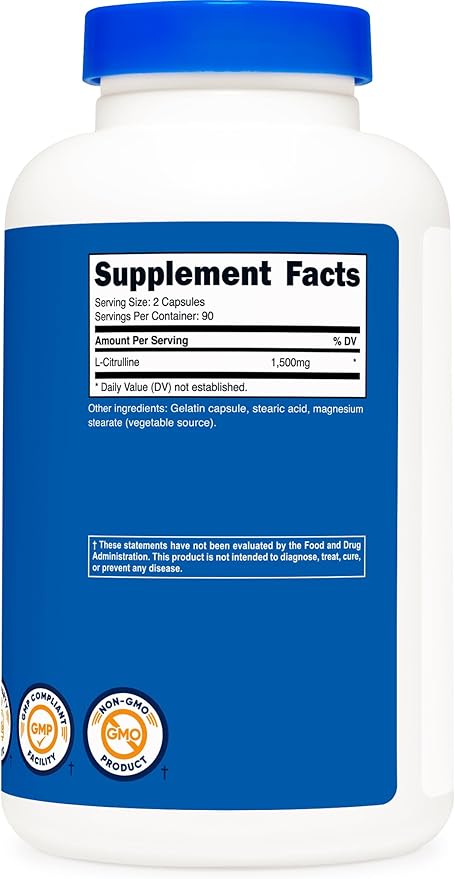 Nutricost L-Citrulline 1500mg, 180 Capsules - 750mg Per Capsule, Gluten Free, Non-GMO, Packaging May Vary