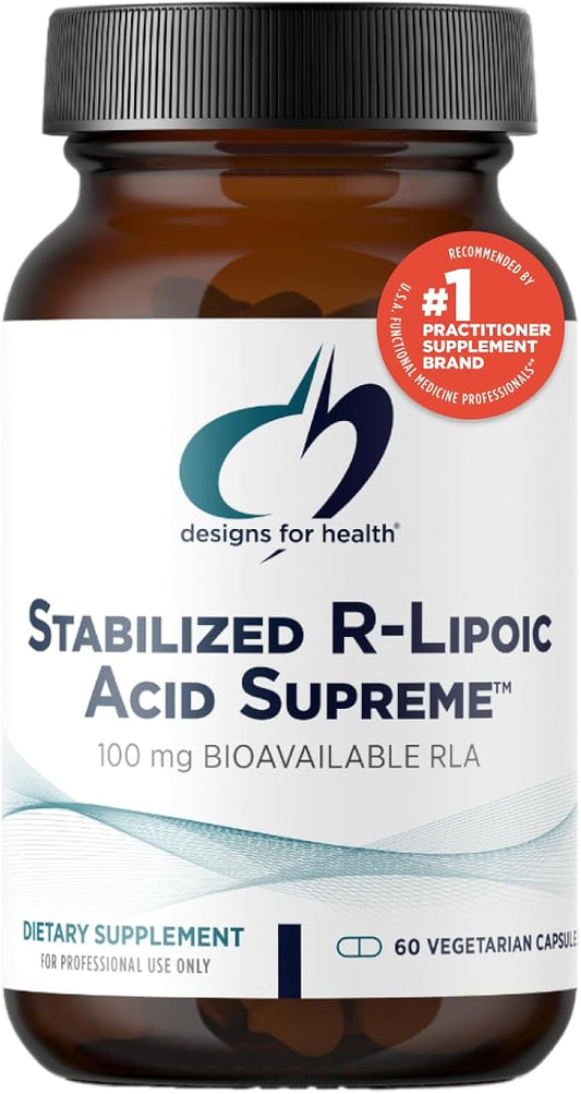 Designs for Health Stabilized R-Lipoic Acid Supreme - 100mg RLA Supplement with Taurine - Non-GMO, Gluten Free (60 Capsules)