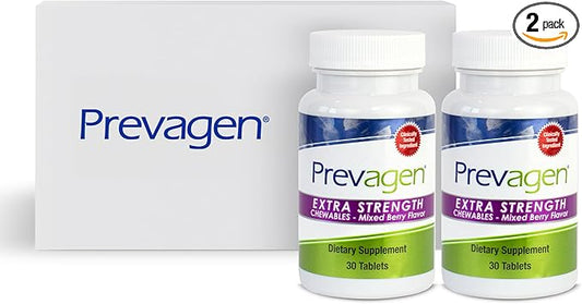 Prevagen Extra Strength 20mg, 30 Chewables|Mixed Berry-2 Pack|with Apoaequorin & Vitamin D with Attractive and Stackable Prevagen Storage Box