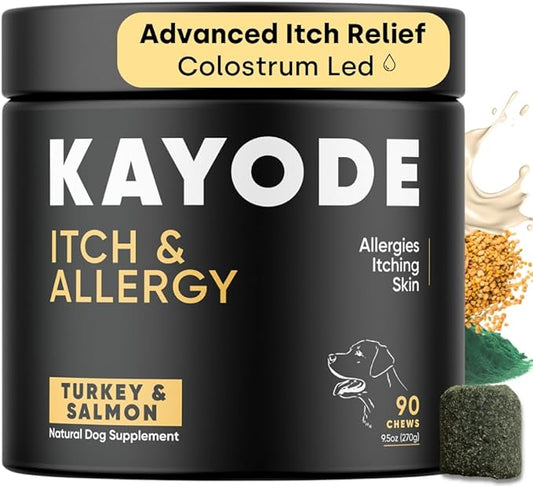 Kayode Itch & Allergy - Natural Dog Allergy Chews. Allergy Relief for Dogs. Premium Colostrum for Dogs, Bee Pollen for Dog Allergies. Alternative to Allergy Medicine for Dogs