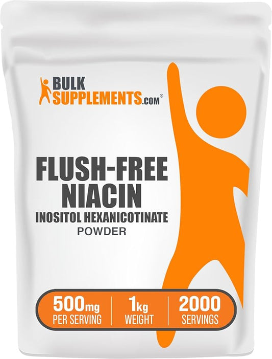 BulkSupplements.com Flush Free Niacin Powder - as Inositol Hexanicotinate, Vitamin B3 Supplement, Niacin 500mg Flush Free - Gluten Free, 500mg of per Serving, 1kg (2.2 lbs) (Pack of 1)