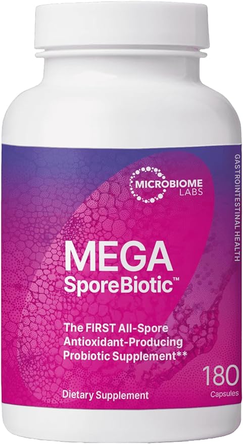 Microbiome Labs MegaSporeBiotic Probiotics for Women & Men - Spore Based Probiotic Nutritional Supplements for Digestive & Gut Health Support - Shelf Stable & Travel-Friendly (180 Capsules)