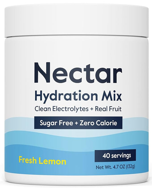 Nectar Sugar Free Electrolytes Powder - Organic Fruit No Sugar or Calories - Hydration Powder for Dehydration Relief and Rapid Rehydration - Keto and Paleo (Lemon 40 Serving Tub)