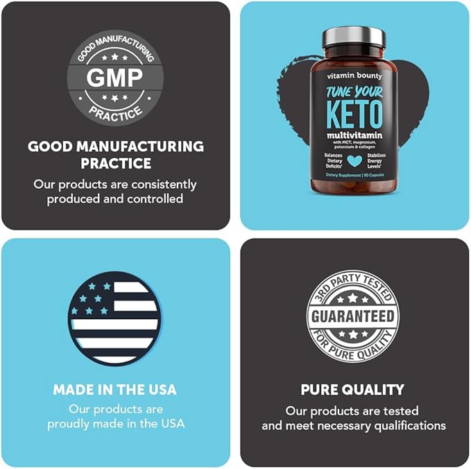 Vitamin Bounty Tune Your Keto Multivitamin – Keto-Specific Nutritional Support with Magnesium, Potassium, and MCT for Energy, Cramp Relief, and Nutrient Optimization - 90 Capsules
