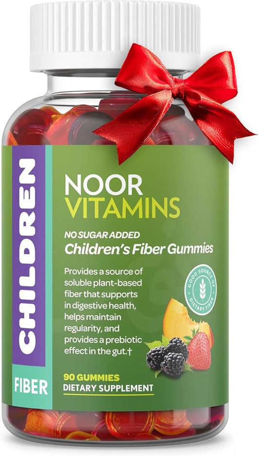 Noor Vitamins Halal Children Fiber Gummy with Prebiotic Plant Based Fiber; Sugar Free, Non-GMO, Gluten Free, Vegan Friendly Gelatin Free Halal Vitamins - 90 Count