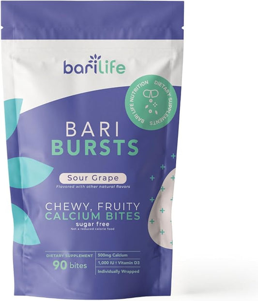 Calcium Citrate Bariatric Calcium Chews with 1000 IU Vitamin D3 - Ideal for Bariatric Patients - BariBurst by Bari Life (Sour Grape)