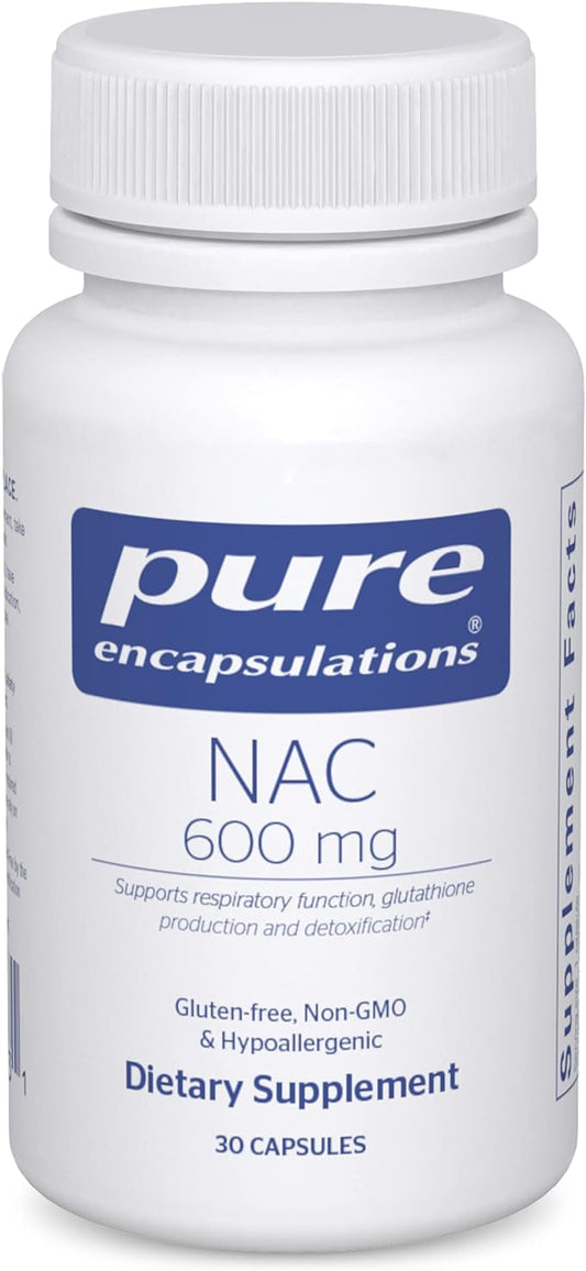 Pure Encapsulations NAC 600 mg - N-Acetyl Cysteine NAC Supplement for Lung Health & Immune Support, Liver Support & Antioxidants* - with Freeform N-Acetyl-L-Cysteine - 30 Capsules