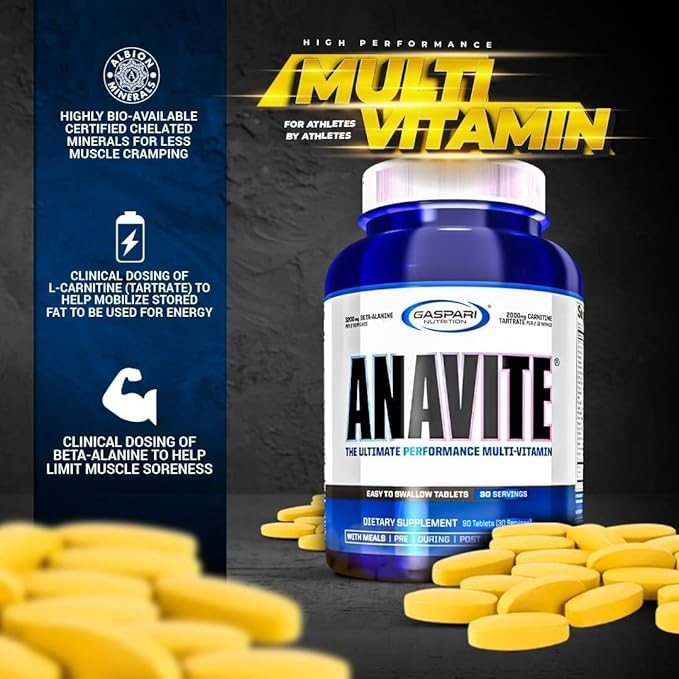Gaspari Nutrition Anavite, Sports Multi-Vitamin with Amino Acids, Beta-Alanine and L-Carnitine, Enhanced Performance and Recovery (New Smaller Size, 30 Servings)